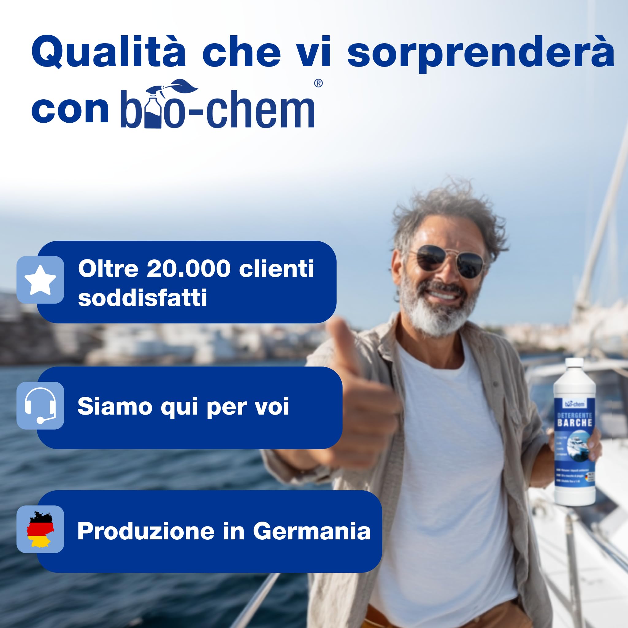 bio-chem - Detergente per imbarcazioni - Detergente per la Manutenzione dello Scafo di Barche, Yacht e Kayak - Soluzione per la Pulizia dei gommoni