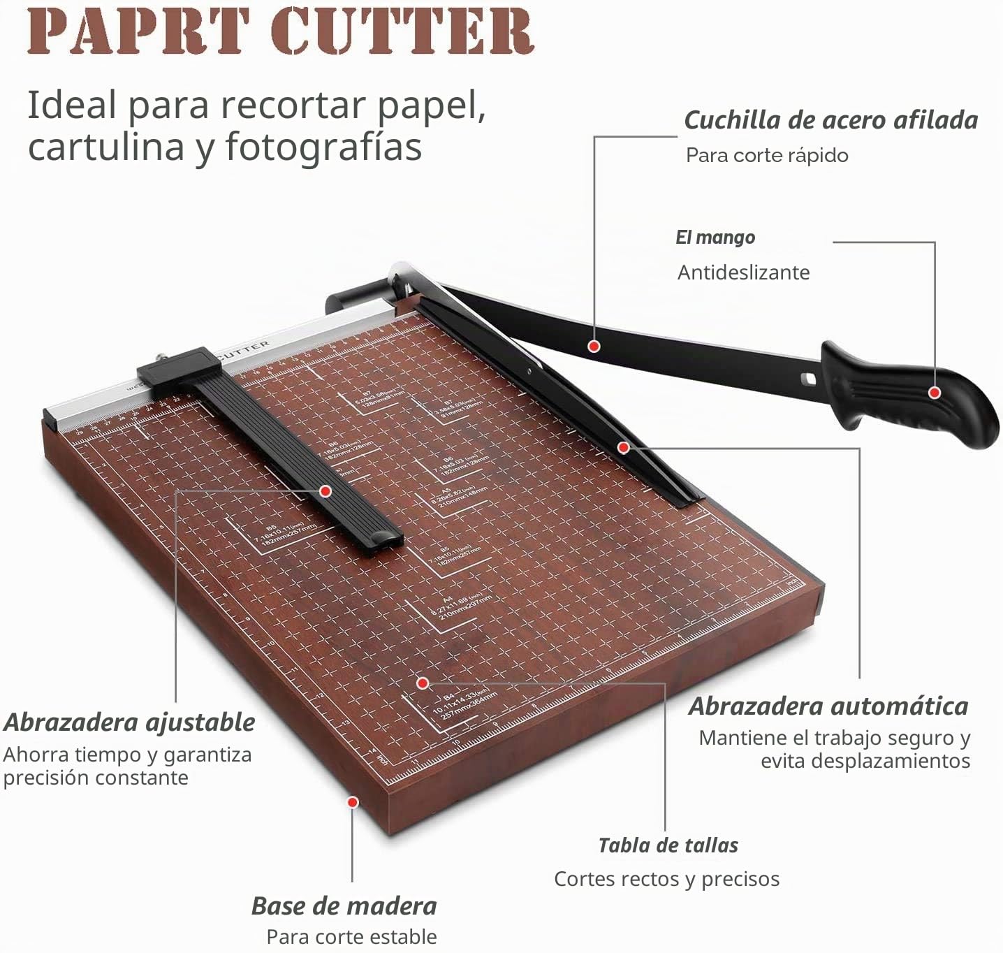 Cortador de papel A3, cortador de fotos, palanca de papel, máquina de corte de madera, 485 x 385 mm, longitud de corte de 650 mm
