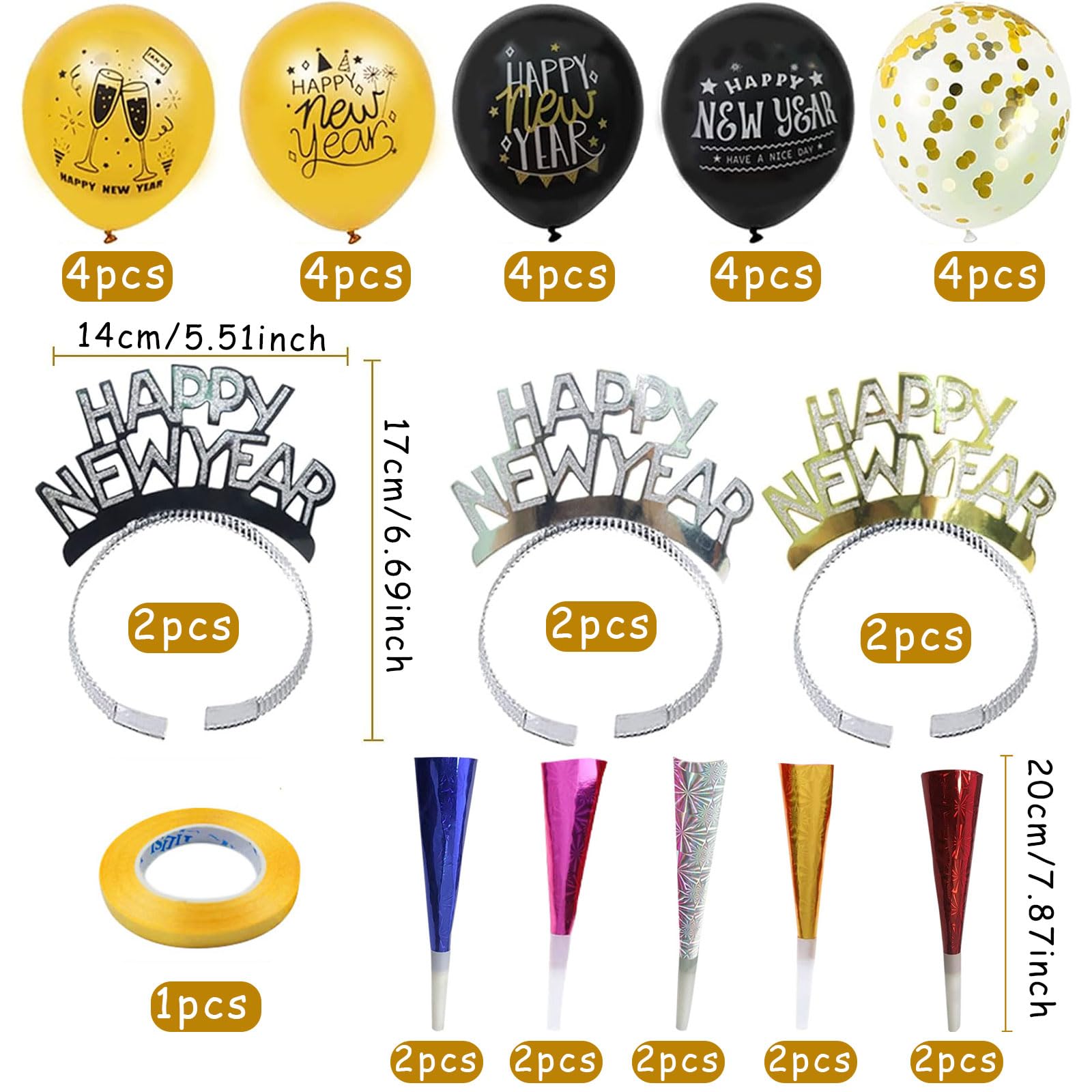 Set 37 Pezzi Decorazioni Capodanno 2026 – Cerchietti, Trombe, Palloncini E Striscione Per Festa In Nero Oro E Argento, Ideale Per Happy New Year