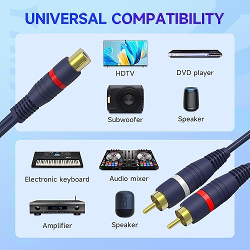 Miniatura 5 de YIMATEECO Cable divisor de Cinch R-C-A Y Cable AV Cables 1 hembra a 2 machos Cinch Cables para subwoofer, altavoz, AMP, tocadiscos, cine en casa
