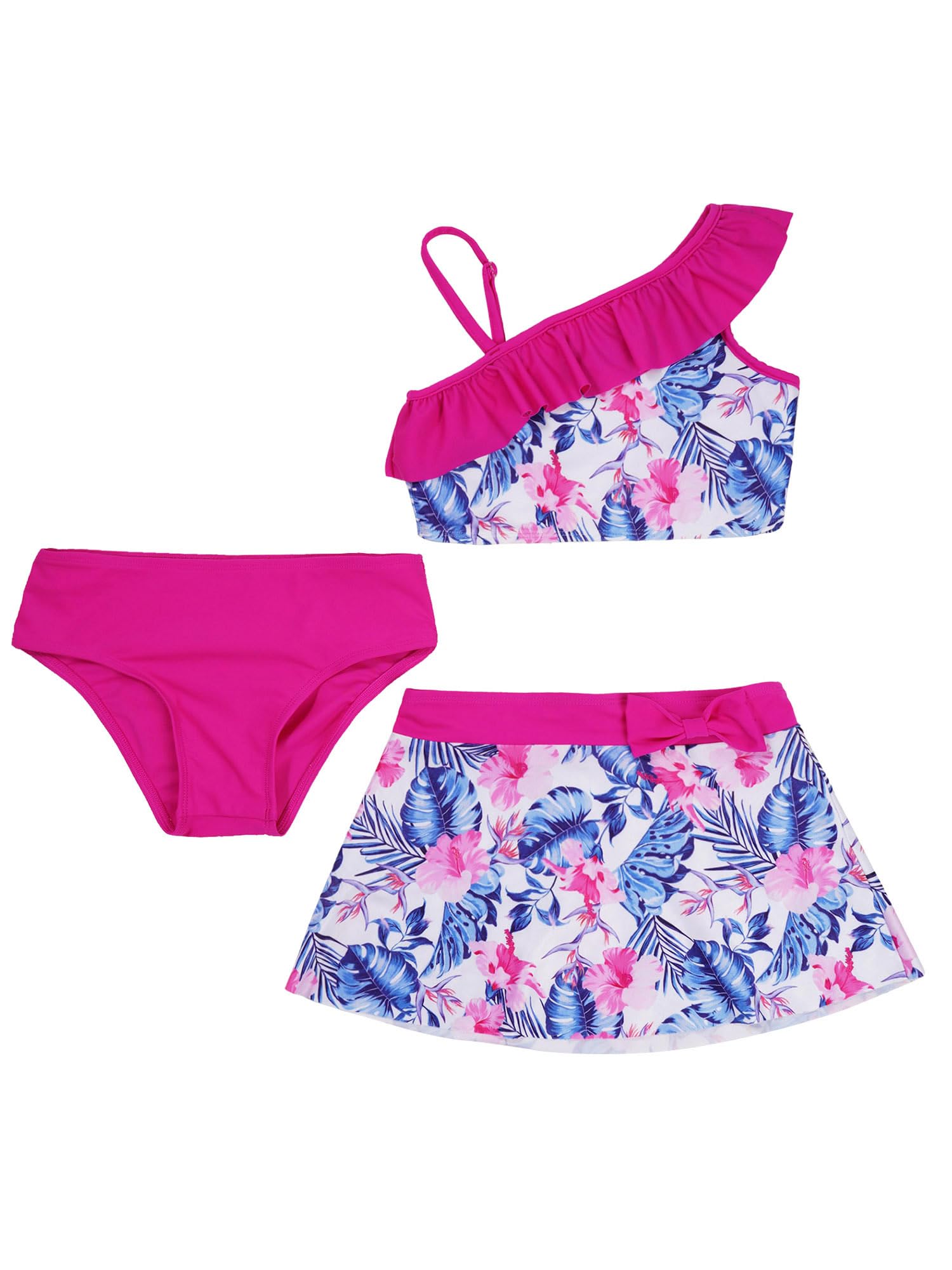 IEFIEL Traje de Baño de Tres Piezas para Niñas Crop Top y Braga Bikini de Natación Bañador con Falda Ropa de Playa Piscina Surf 5-16 Años