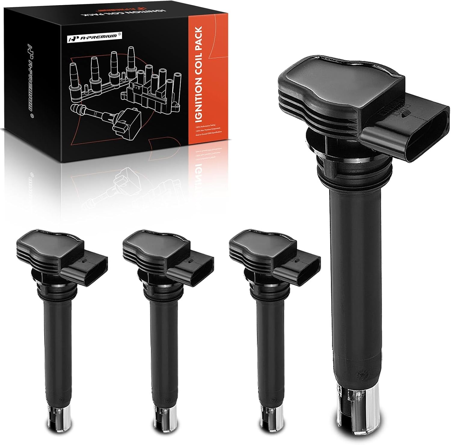 A-Premium Engine Ignition Coil Pack Set of 4 Compatible with Volkswagen Jetta Passat Golf Tiguan Beetle CC Eos GTI Rabbit & Audi A3 A4 A5 A6 TT Quattro allroad Q3 Q5 & More