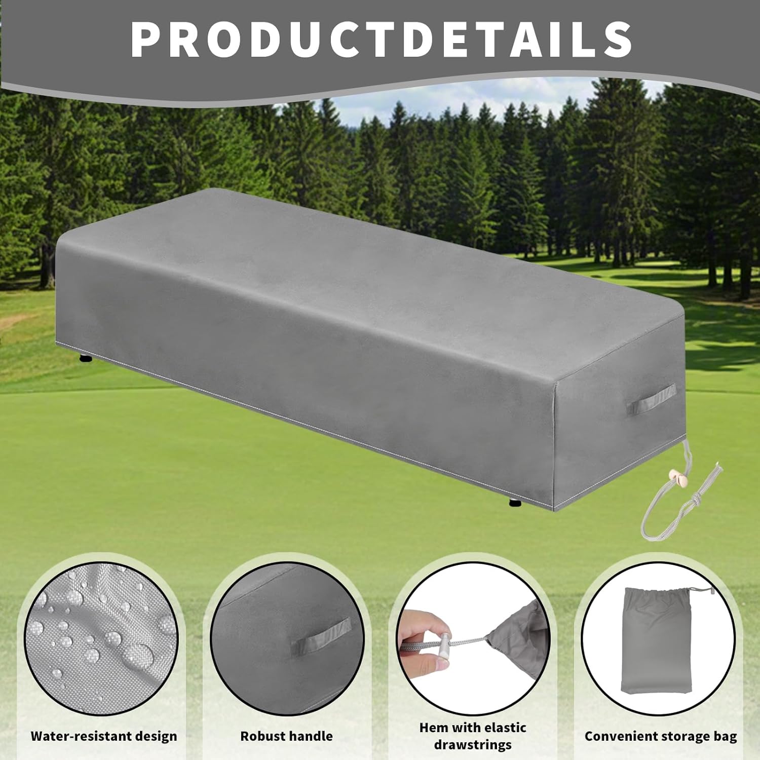 3 Pcs Patio Chaise Lounge Cover with Handle Strap 30" D x 83" W x 12" H Outdoor Furniture Lounge Chair Cover Waterproof UV Resistant for Furniture Protection (Gray)