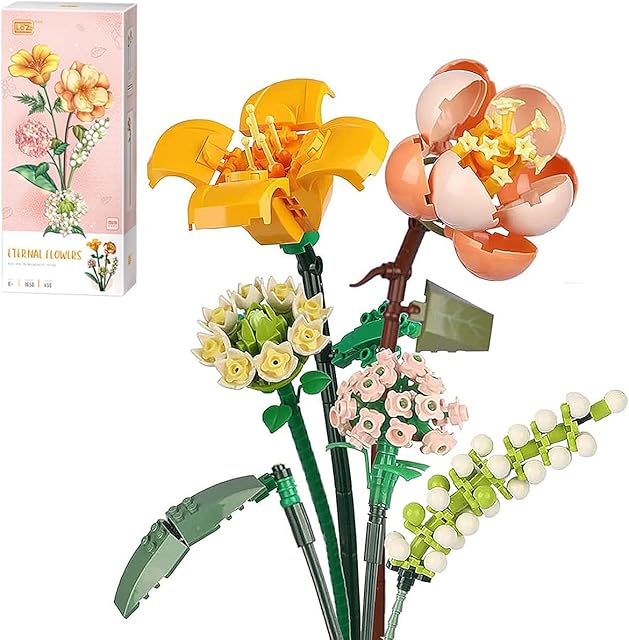 fun4kid Flower Bouquet Building Kit, Artificial Flowers Building Blocks Sets, Home Decoration, 568 Pcs Creative Botanical Collection for Adults Gift, Not Compatible with Lego (Lily/Hydrangea/Begonia)