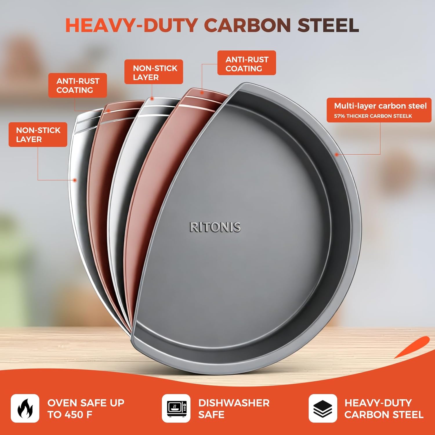 8-Piece Baking Pan Set, Non-stick Stacker Non-Toxic Oven Pan Set for Cooking, Includes Round/Square Cake Pan, Bread Pan, Muffin Pan, Cookie Sheet,cooling rack，with One Baking Glove