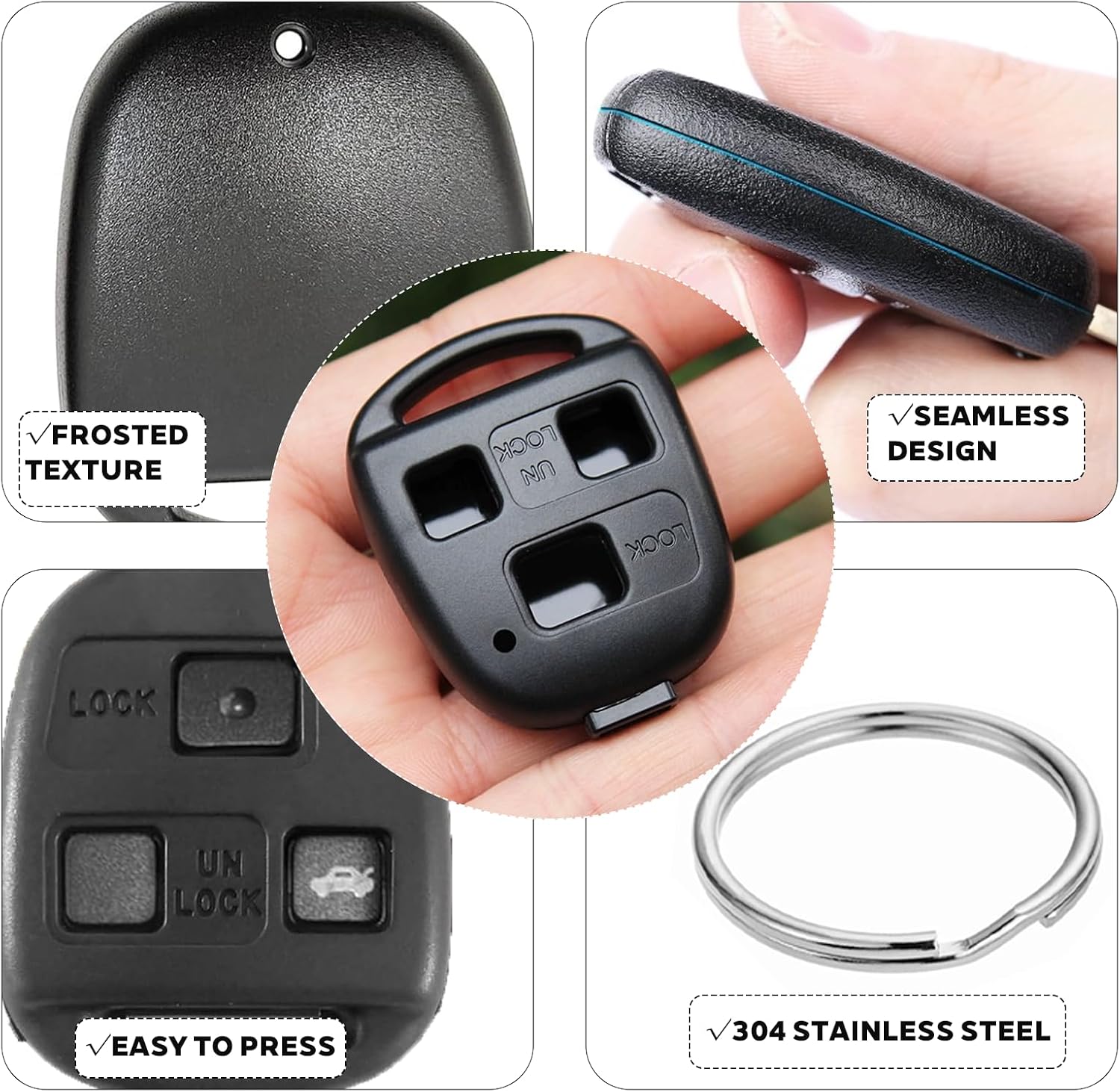 2 Pack Key Fob Shell Fits for Lexus RX350 RX330 RX300 RX400h RX450h ES300 ES330 GS300 GS400 GS430 GX470 IS300 IS330 LS400 LS430 LX470 SC430 3 Button Keyless Entry Remote Car Key Case Cover Replacement