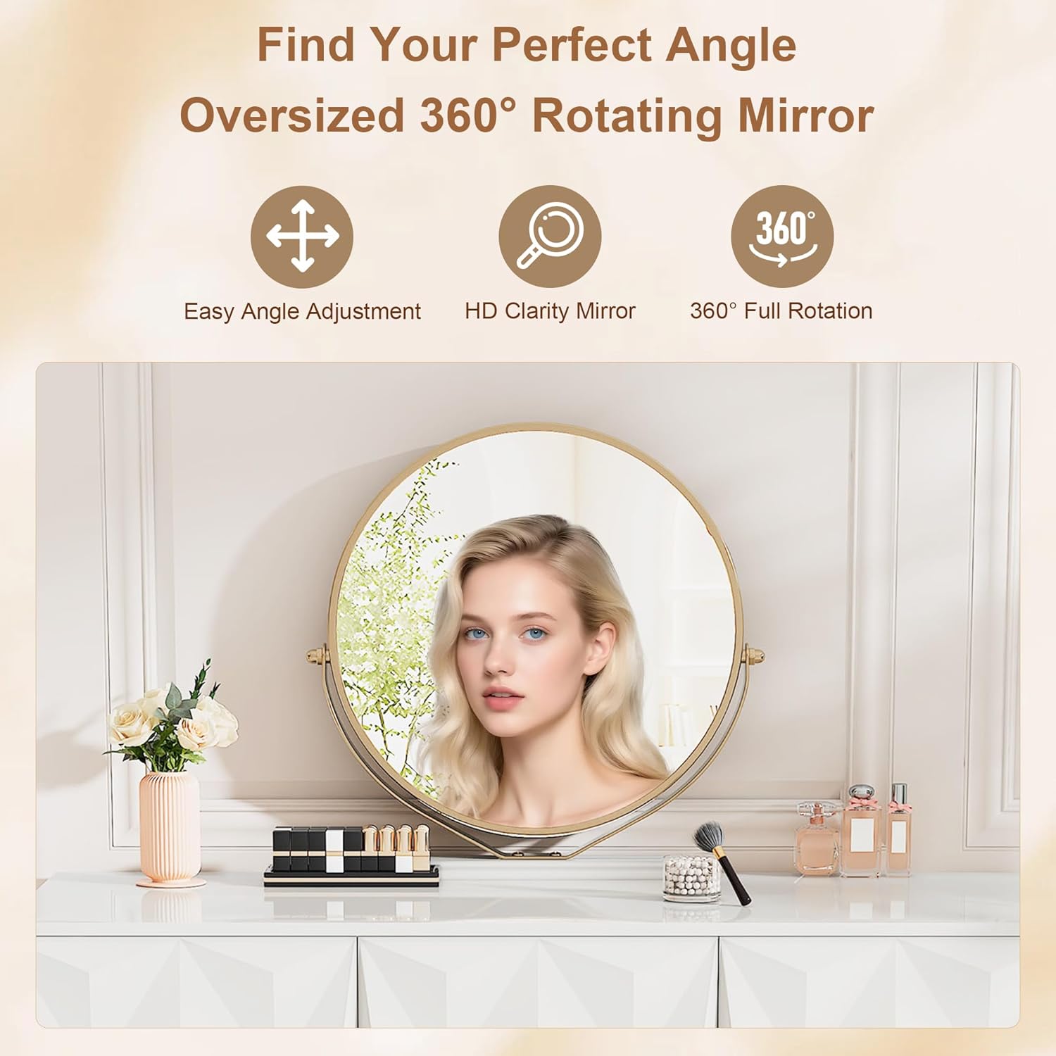 Furnistar Vanity Desk with Mirror and Chair Set, Makeup Vanity Desk for Women, Elegant White Vanity with 3 Drawers, Easy Assembly Makeup Table for Bedroom