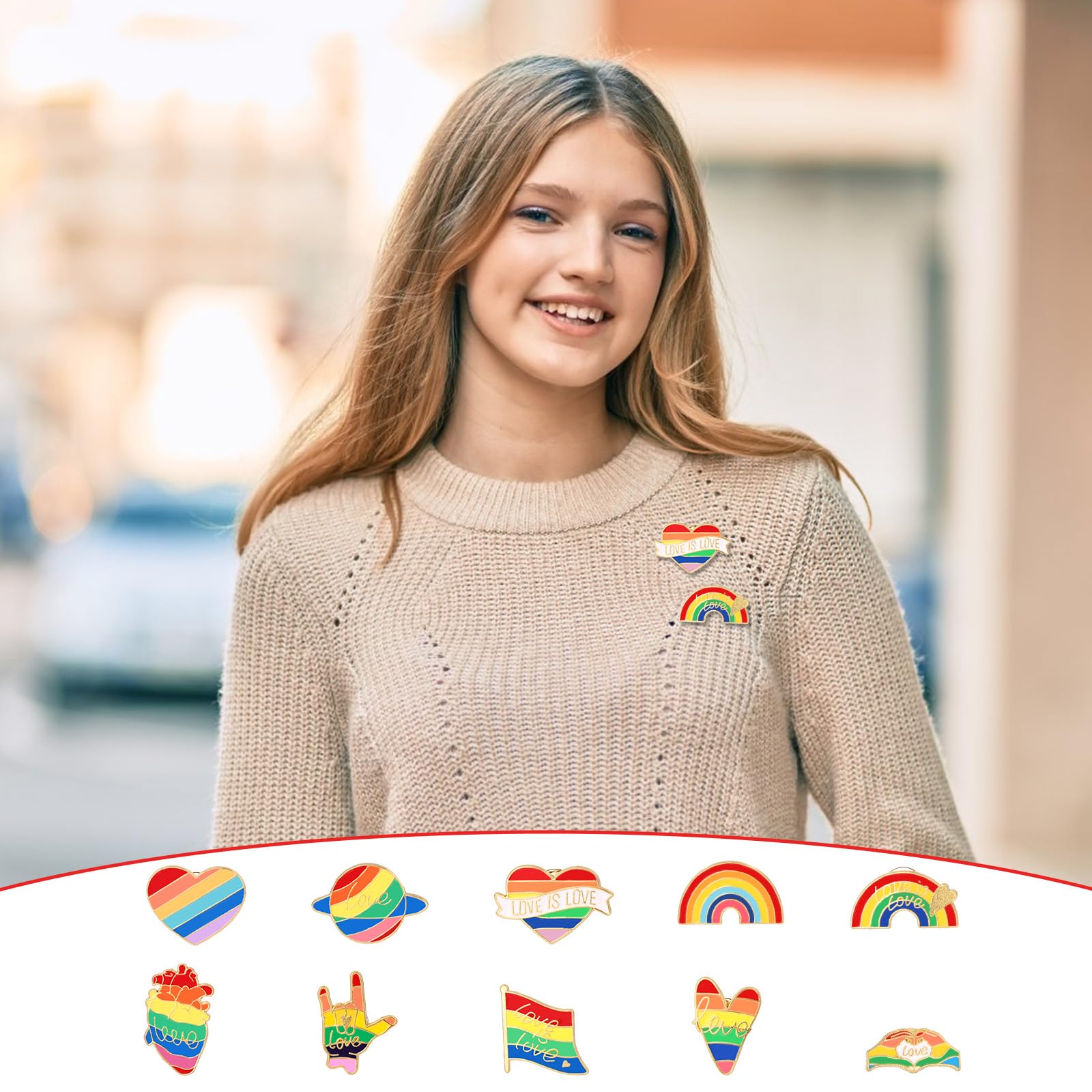 10 szt. Przypinka Postepu, Przypinki LGBT Pride Teczowa Emalia Teczowa Broszka Lesbijka Gej LGBTQ Gay Pride Akcesoria dla Mezczyzn Kobiet Ubrania Czapki Torby