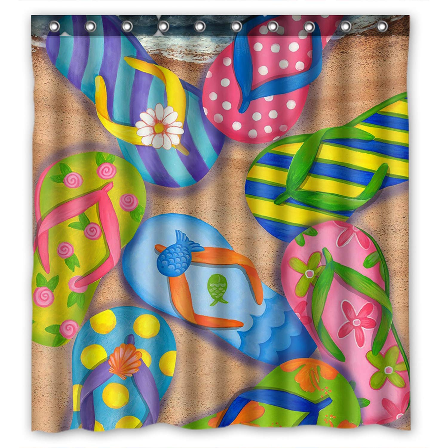 KXMDXAFunny Flip Flops Slippers art Sandals Waterproof Polyester Bath Shower Curtain Size 66x72 Inch
