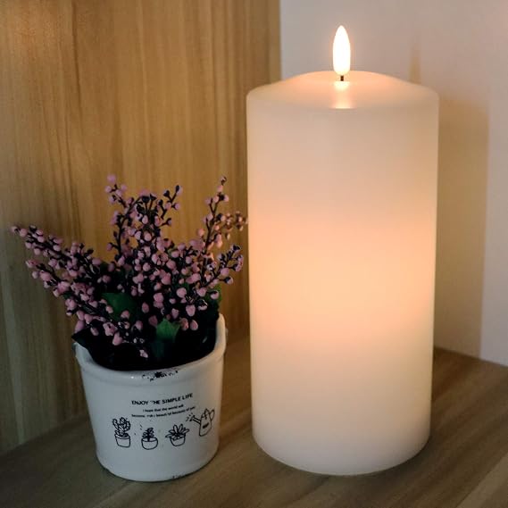 Large White Flameless Candle Battery Operated with 6 Hour Timer, Real Wax Flickering LED Candle Indoor Wedding Dinner Christmas Decor(4 x 9)