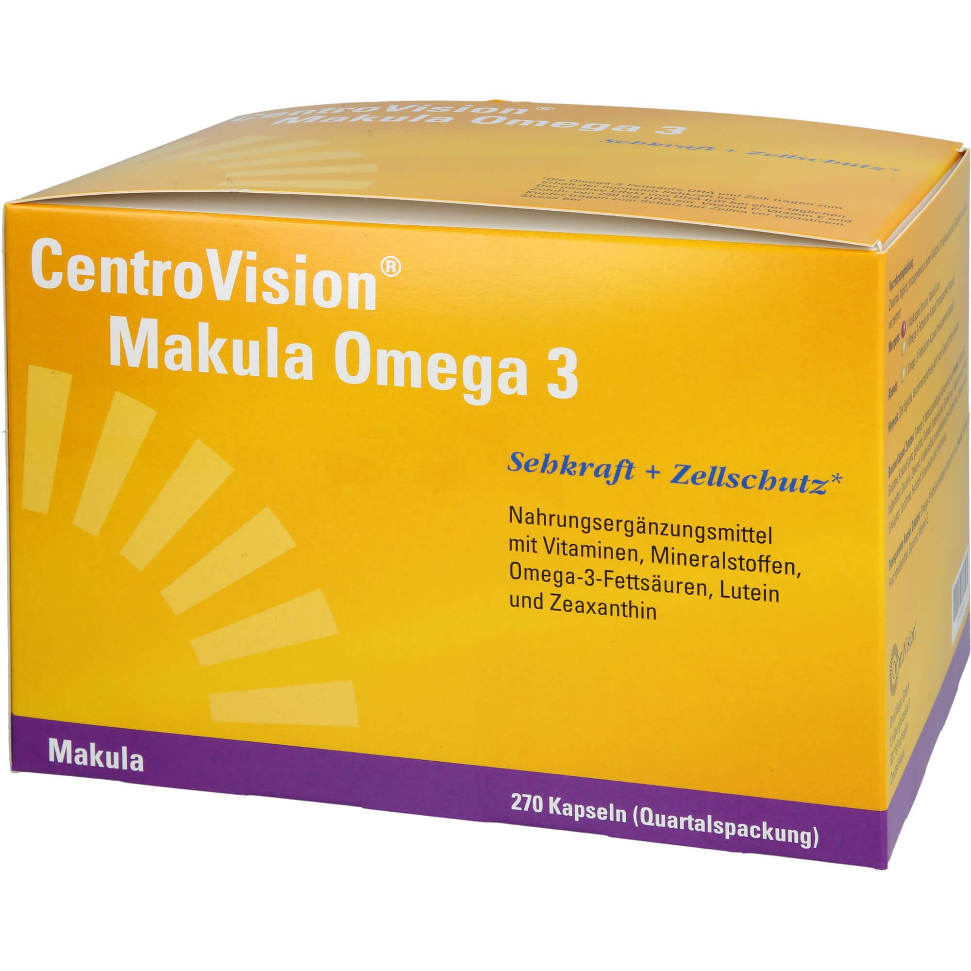 CentroVision Makula Omega 3 - Zur Erhaltung der normalen Sehkraft, Nahrungsergänzungsmittel für die Augen mit hoher DHA EPA Konzentration und essentiellen Nährstoffen, 270 St.