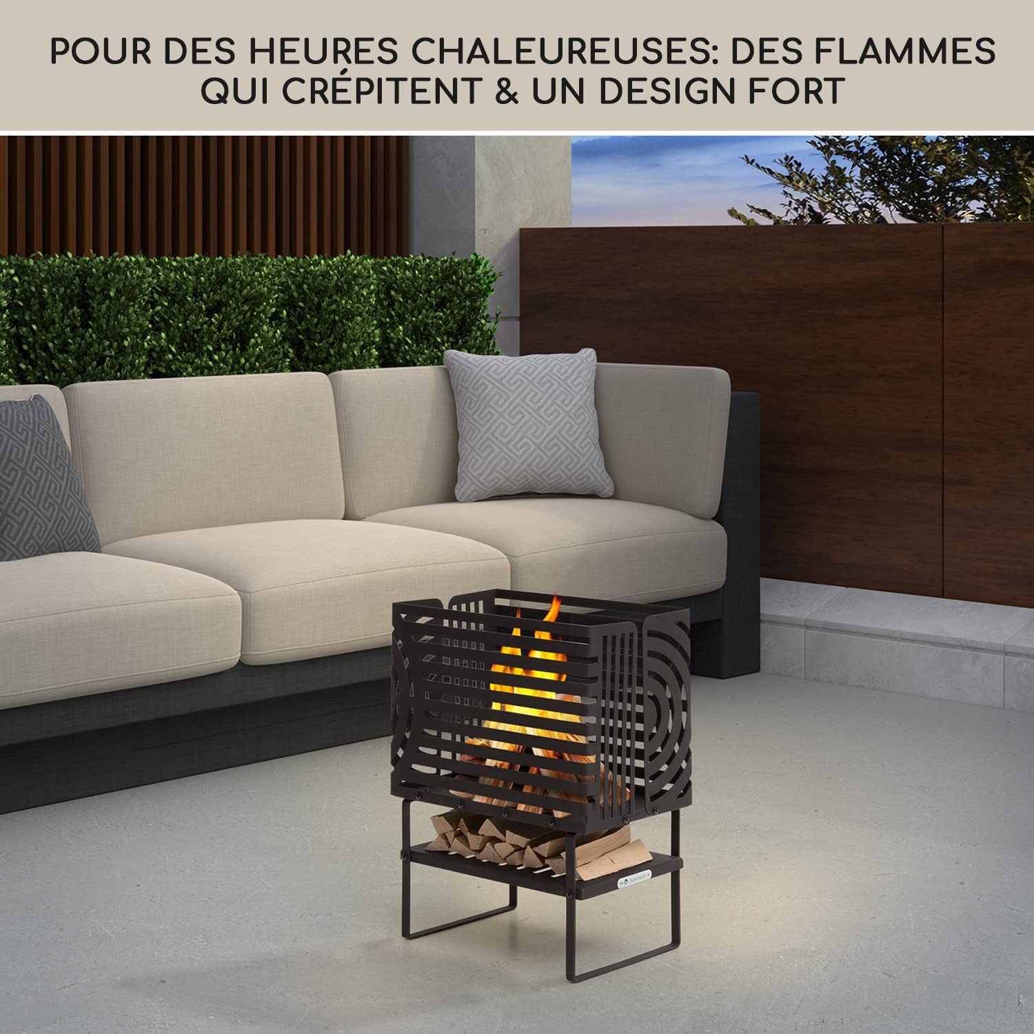 Blumfeldt Brasero Exterieur pour Le Jardin et Terrasse, Brasero Portable, Couvercle Pare-Etincelles, Bol en Acier, BBQ Circulaire avec Foyer Camping, Brûleur à Bois Résistant aux Intempéries