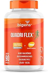 Quadri Flex, Colágeno tipo 2, NEM® (GlucosaCondroitin), Hialurônico, M.S.M, Cálcio, 90 Caps, Bigens