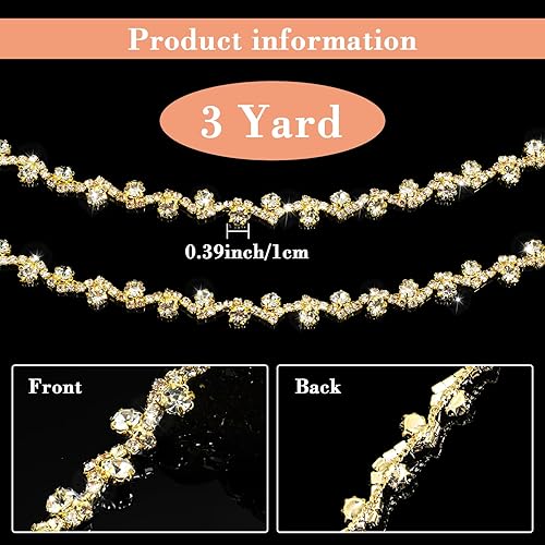 Miniatura 3 de Kigeli Cadena de cristal con adornos de diamantes de imitación, adornos de costura para manualidades, manualidades, joyería nupcial, 0.39 pulgadas