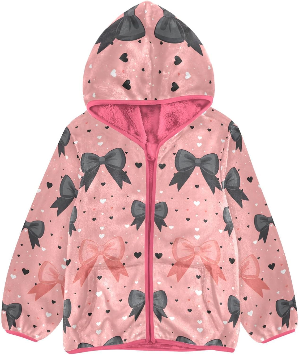 Girls Hoodie Outfit Gift Black Bow Star Pattern Zipper Sweatshirt Coat Fleece Jacket for Kids 3-10T