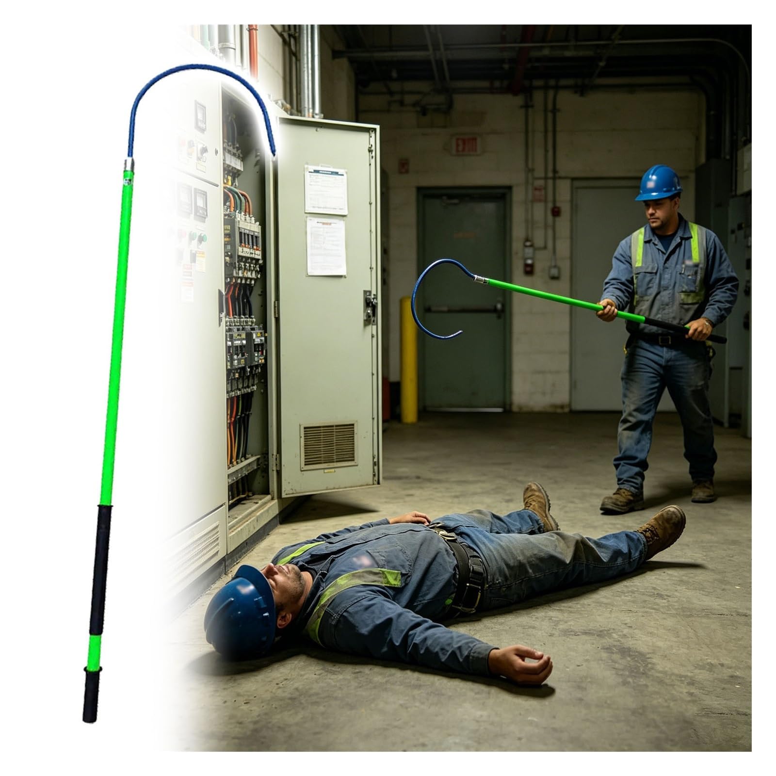 Jyhhcys Green High Voltage Insulated Rescue Hook, Non-Conductive Emergency Rescue Pole For Electrical Safety, Fiberglass Utility Hook With Fiberglass Handle(,1.5M-35 Kv)
