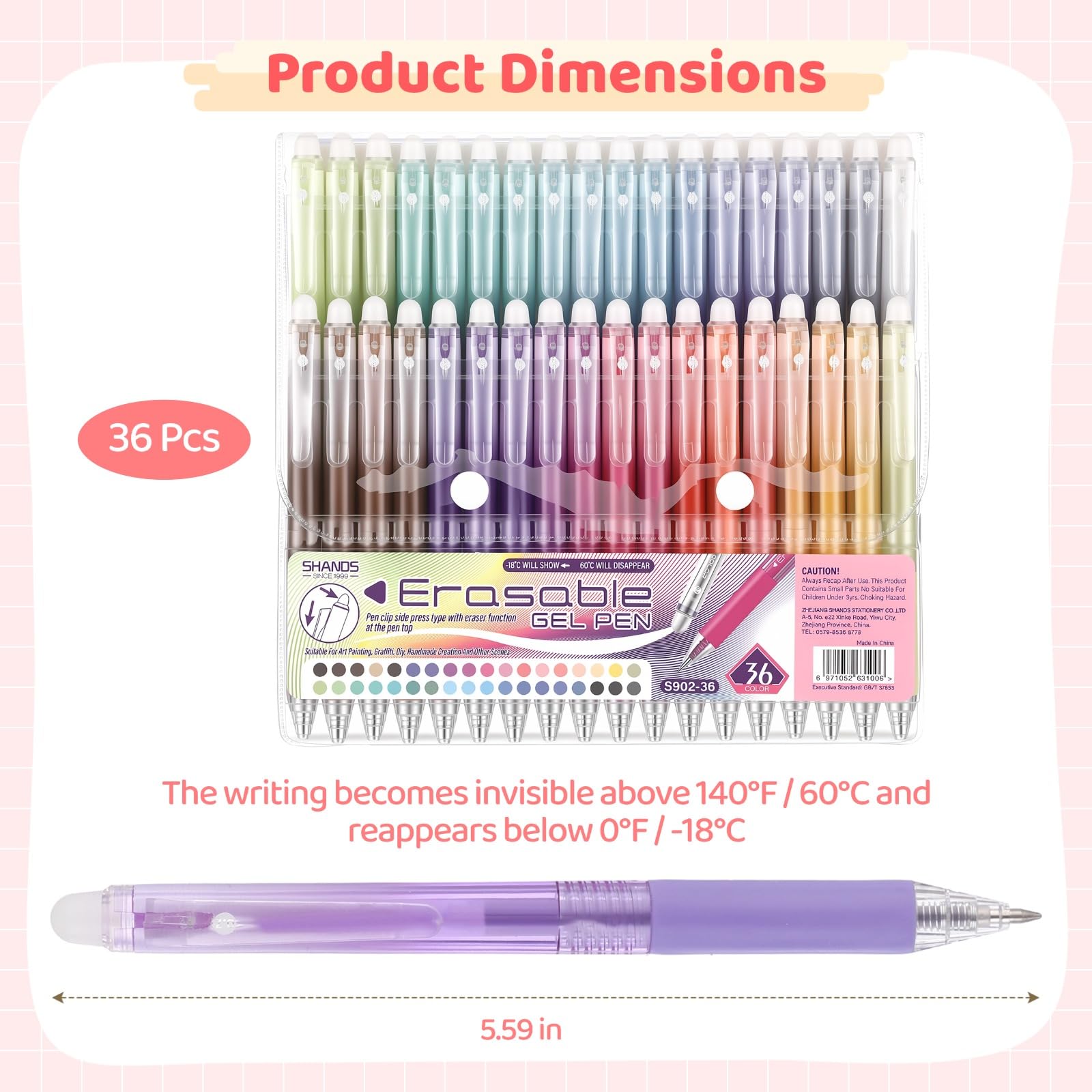 Generisch 36 penne gel cancellabili retrattili, punta fine da 0,7 mm, multicolore, tecnologia termosensibile con gomma, per disegno, scrittura, pittura, appunti