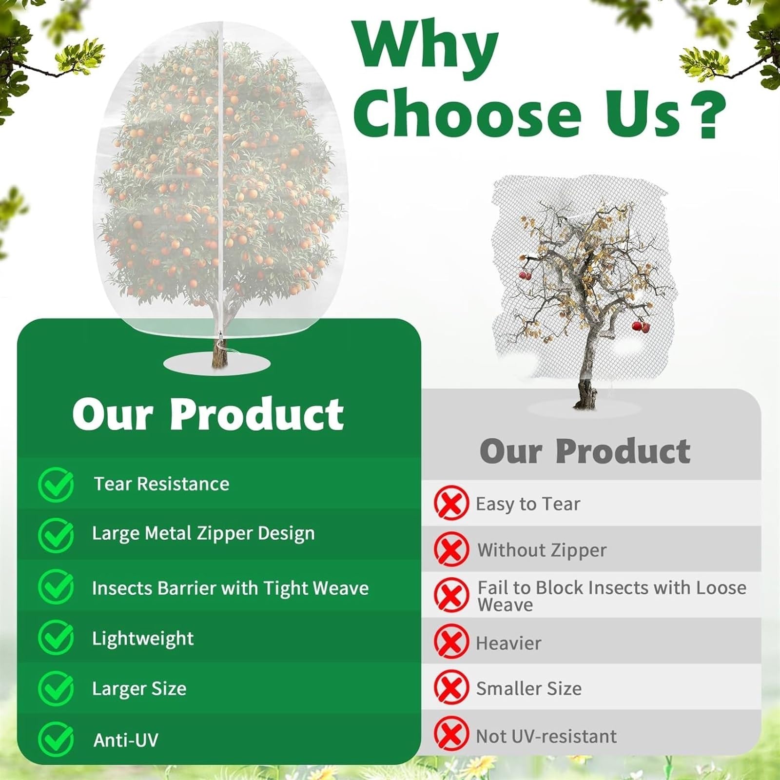 Malla para frutales Cubiertas de Red Protectoras for Plantas de jardín y árboles frutales Grandes de 6x7 pies con Cremallera y cordón, Bolsas de Red de Malla de protección de Plantas 1 Uds