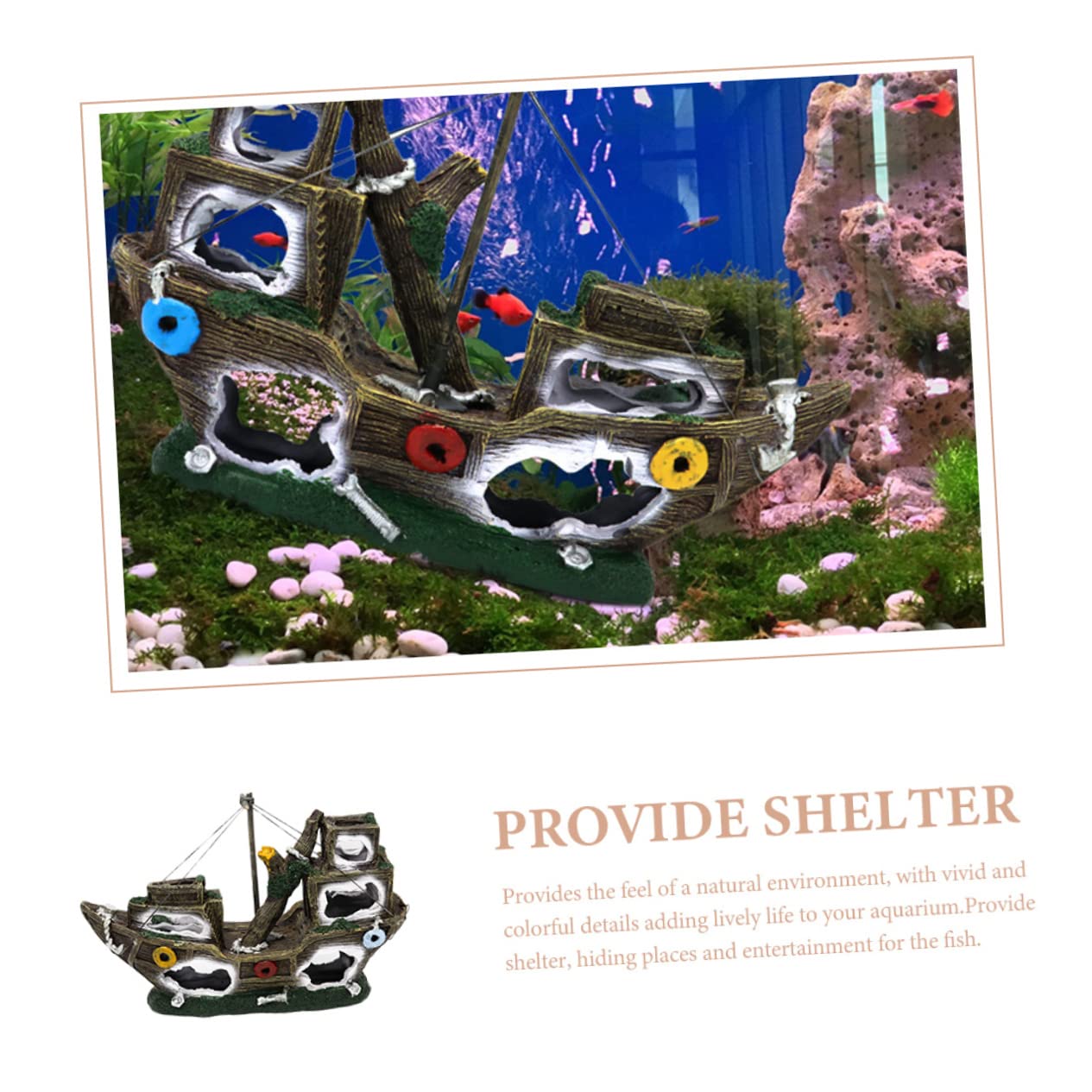 VANZACK Ornement De Paysage Aquarium Modèle De Pirate pour Décoration De Réservoirs Aquatiques Accessoire Créatif pour Poissons Betta Et Crevettes