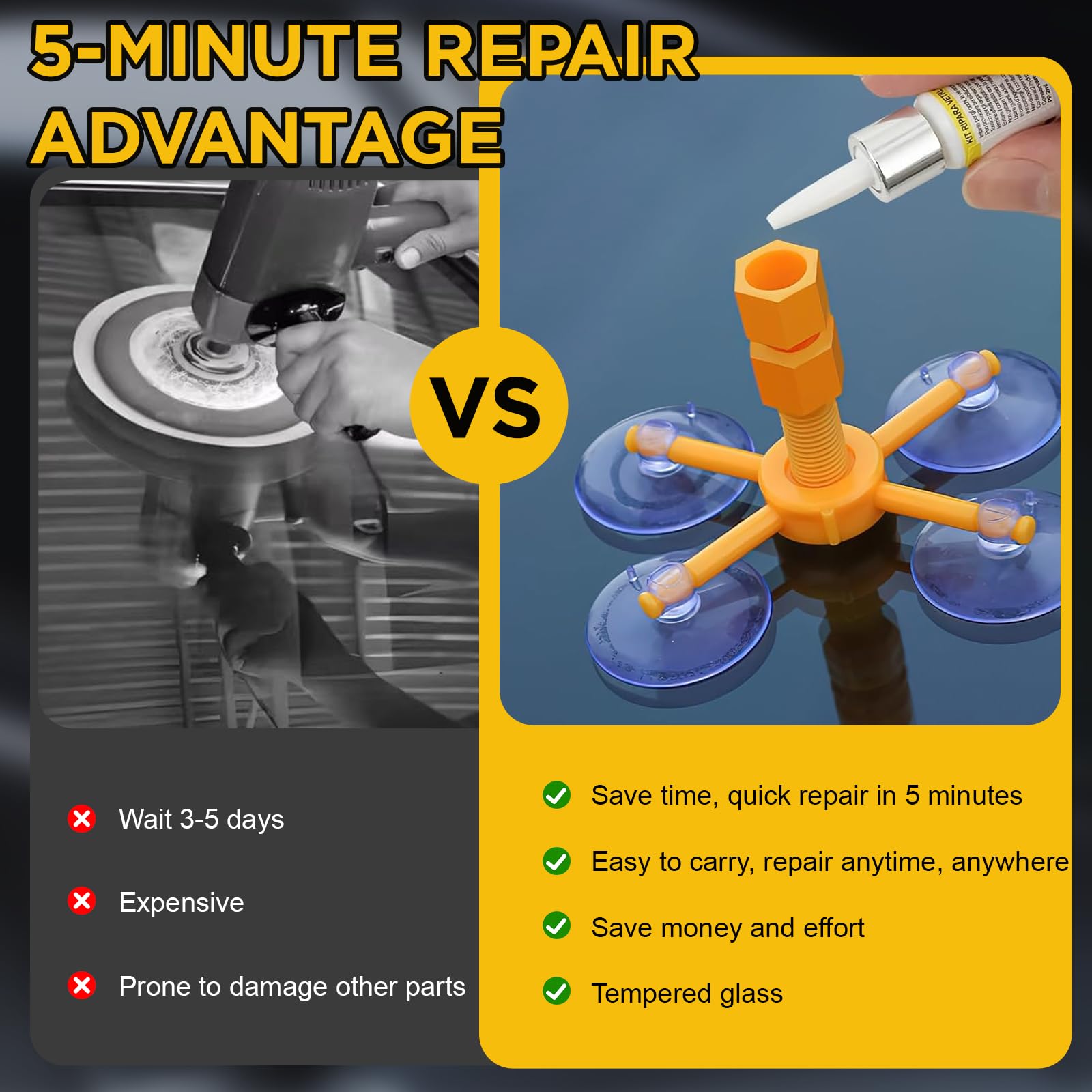 ZoneYan Kit di riparazione per parabrezza, set di riparazione per parabrezza, set di riparazione per parabrezza auto, per riparare crepe lunghe, fori, crepe, ragnatele e stelle