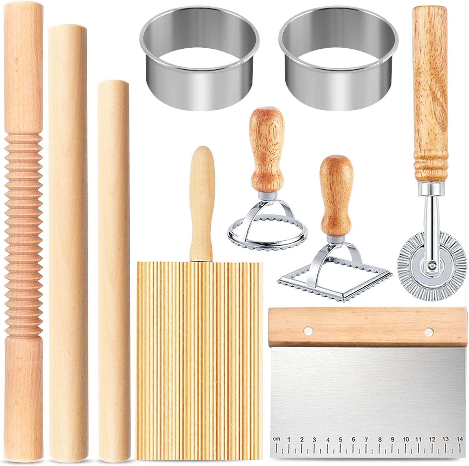 Pasta Making Tools, 10 Pcs Wood Pasta Making Kit with 3 Rolling Pins, 1 Gnocchi Board, 1 Dough Cutter, 1 Ravioli Cutter, 2 Pasta Stamps, 2 Round Cutter, Ravioli Pasta Cutter Set for Pasta Maker Pasta Making Tools, 10 Pcs Wood Pasta Making Kit with 3 Rolling Pins, 1 Gnocchi Board, 1 Dough Cutter, 1 Ravioli Cutter, 2 Pasta Stamps, 2 Round Cutter, Ravioli Pasta Cutter Set for Pasta Maker
