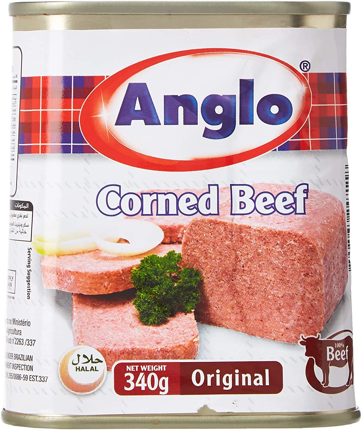 Anglo Corned Beef Original Pack of 1, 340 gm, Rich in Nutrients & Taste, Made in Brazil Product for Breakfast, Lunch, Dinner, Halal