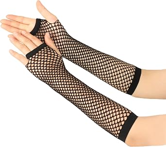 Women Fishnet Gloves Fingerless Mesh Arm Sleeves Mittens for Halloween Party Cosplay Costume Punk Accessories