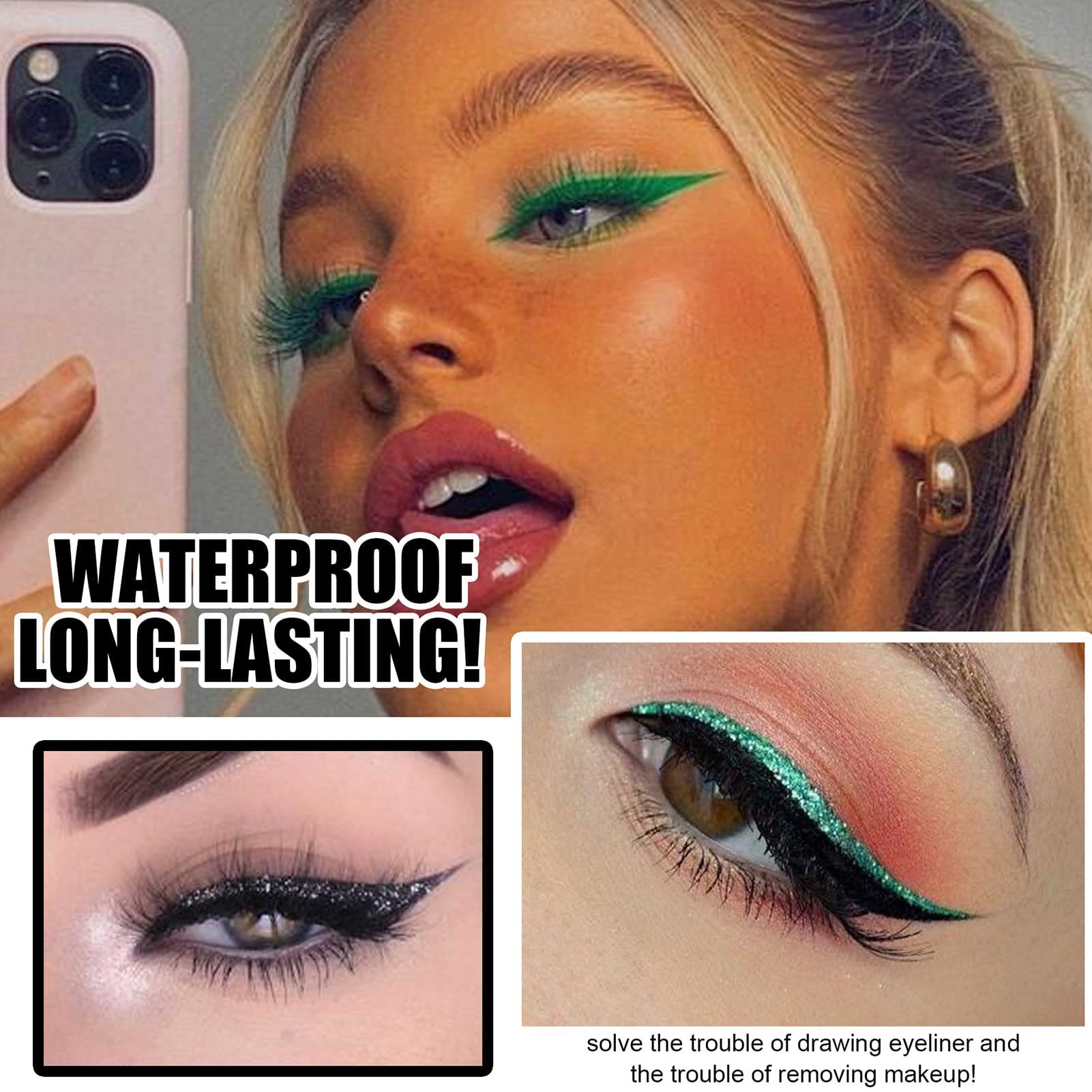 Pongnas 4 Pary Naklejek na Eyeliner Wielokrotnego Użytku, Wodoodporne, Trwałe Płatki na Rzęsy w Odważnych Kolorach, z Wieloma Opcjami Kolorystycznymi dla Wszystkich Typów Oczu
