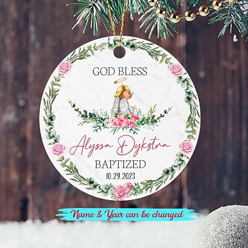 Miniatura 2 de Adorno de Navidad personalizado con texto en inglés "God Bless Bautized" 2023, adornos de bautismo católico, regalos para recién nacido, adorno de