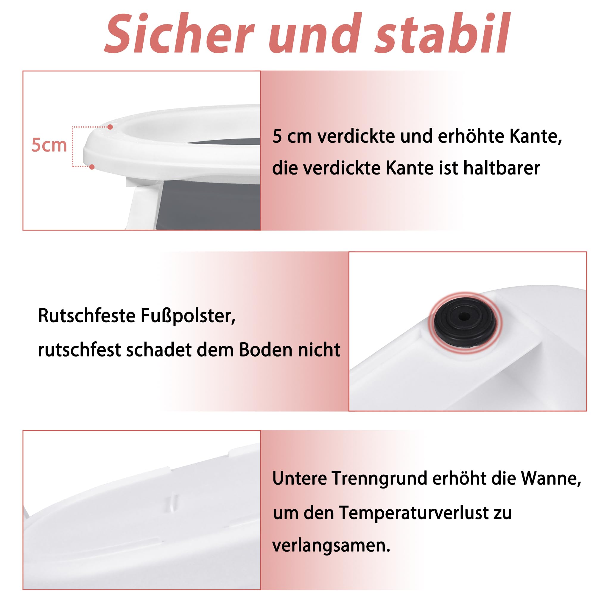 Aufun Faltbare Baby Badewanne ergonomische Babywanne mit rutschfesten Füßen für Babys und Neugeborene, inkl. Bade Sitzkissen, folding bathtub, platzsparend (Grau+ Badewannenkissen)