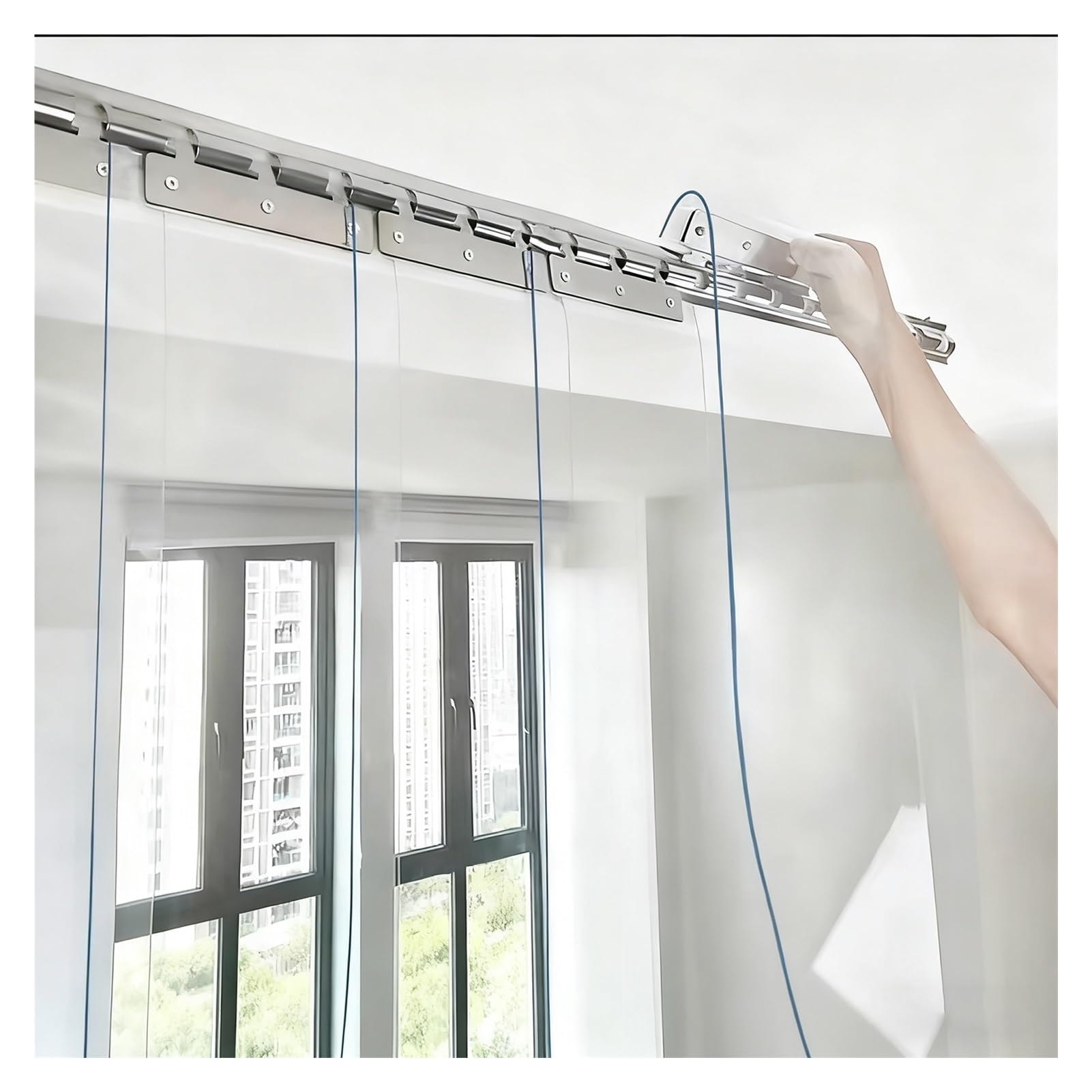 Rideau Industriel à Lanières Lamelles Lisse Lot Bandes Plastique Rideaux Transparents en PVC pour Congélateur Porte D'entrée du Salon(75x240cm/29.53x94.49in)