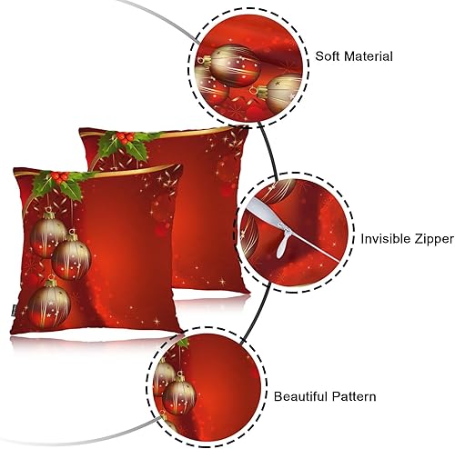 Miniatura 7 de Swono Juego de 2 fundas de almohada cuadradas decorativas de 18 x 18 pulgadas, bolas de Navidad de Año Nuevo, juego de 2 fundas de almohada de