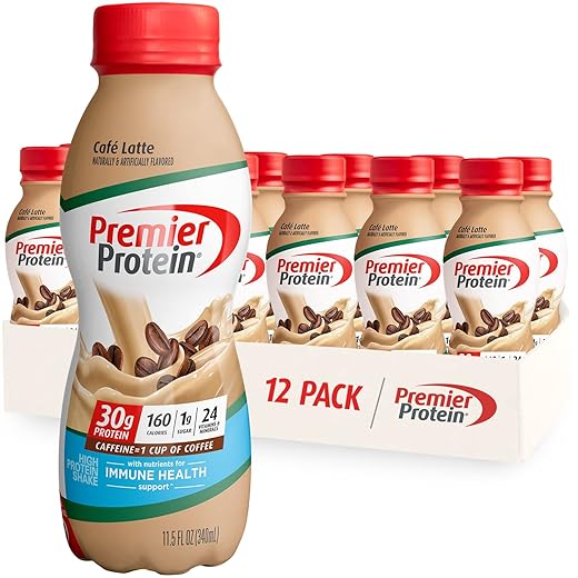 Premier Protein Shake, Café Latte, 30g Protein, No Added Sugar, 24 Vitamins & Minerals to Support Immune Health, 11.5 fl oz, 12 Pack (Packaging May Vary)