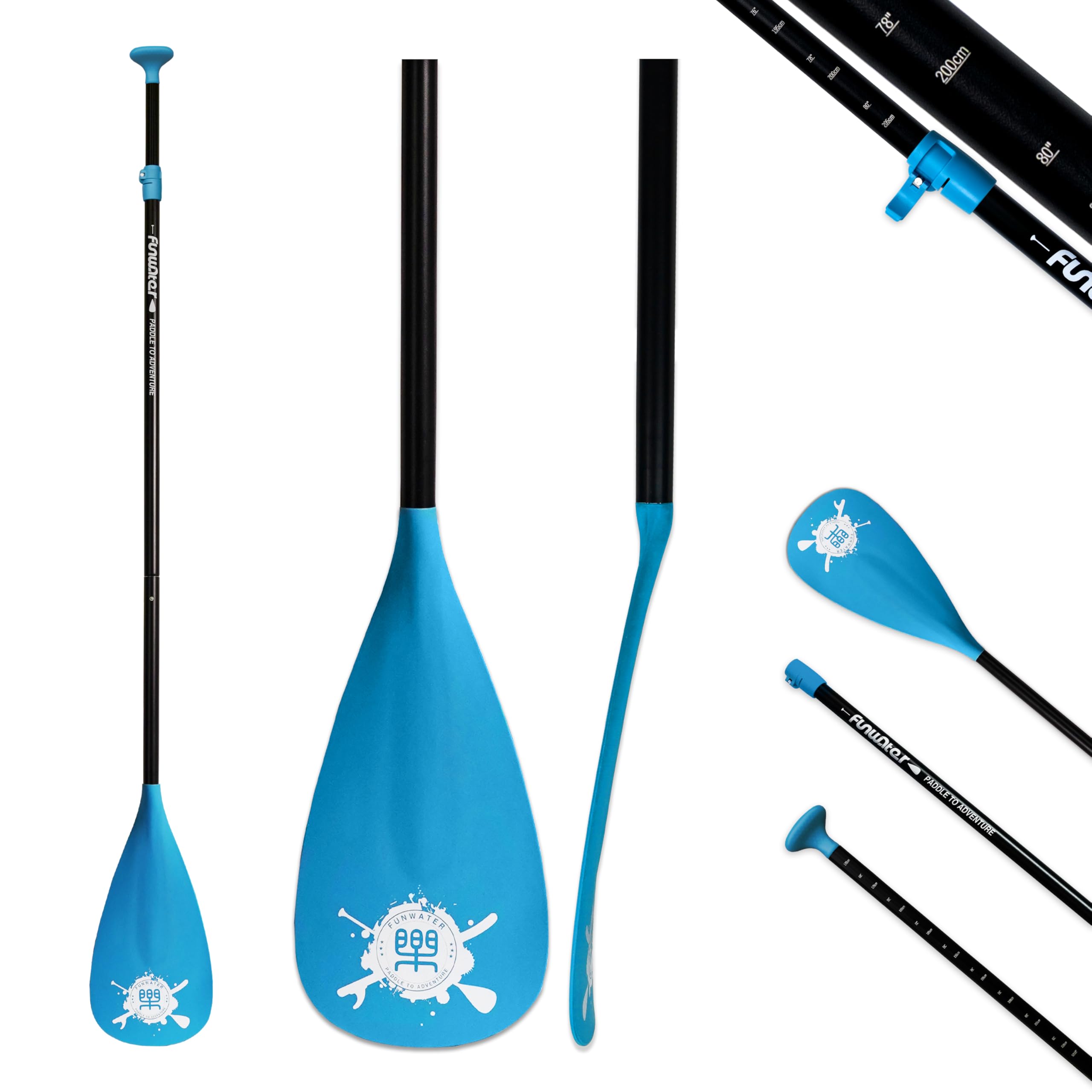FunWater SUP Paddles, Adjustable Stand Up Paddle 3 Piece Floating Alloy Portable Paddle Board Paddles