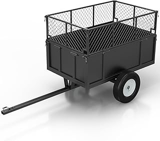 Heavy Duty Utility Dump Trailer – 750 Lbs Capacity, 17 Cu. Ft. Garden Cart for Lawn Tractor, ATV & UTV, Pull-Behind Yard Trailer with Removable Sides, Pneumatic Tires for Hauling Firewood, Mulch & Deb
