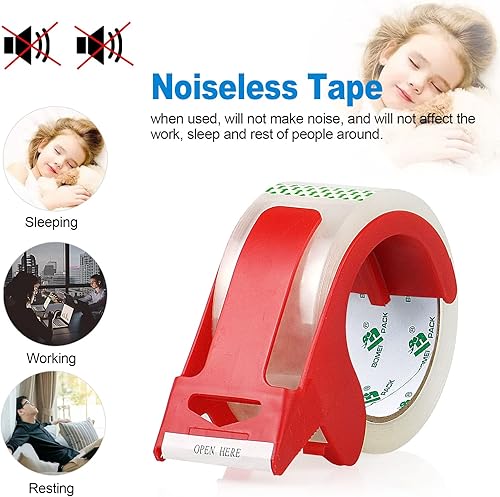 Miniatura 3 de BOMEI PACK Cinta de embalaje transparente resistente, 2 rollos con dispensador recargable, cinta de embalaje silenciosa de 1.88 pulgadas x 55
