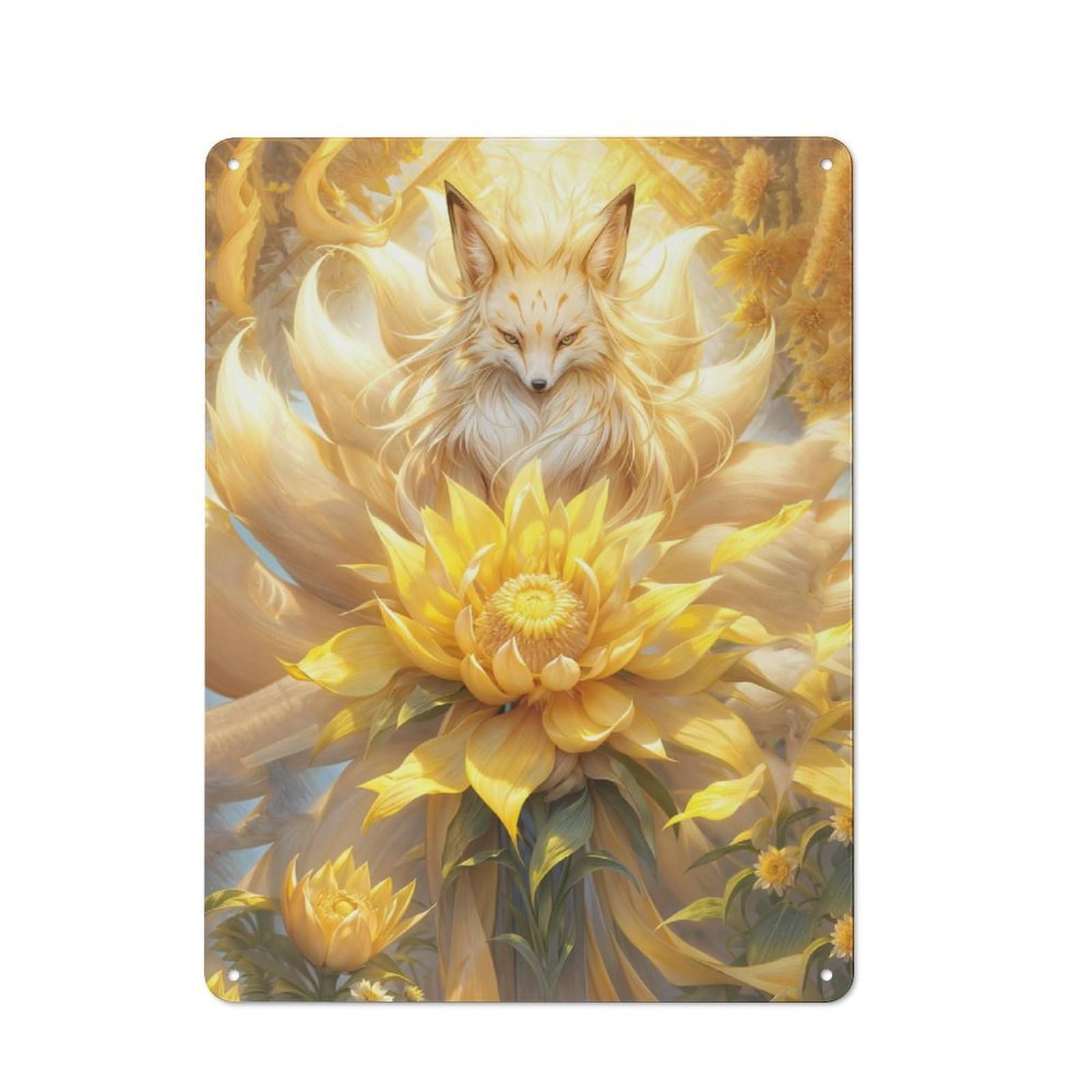 Junmoney Style-8 Tin Sign 40X30cm With Nine Tailed Fox For Workshop Wall, Retro Decor, For Metal Sign Collectors, For Cafés, Pubs And Restaurants