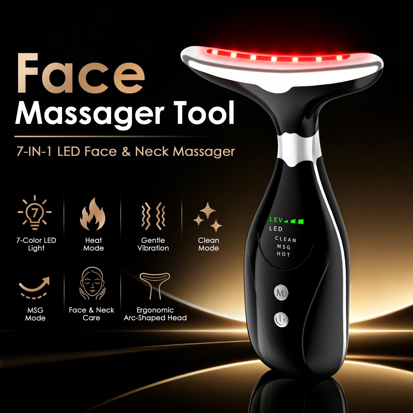 Masajeador facial de cuello, varita de terapia de luz roja, herramientas para el cuidado de la piel, dispositivo de belleza LED de 7 colores para uso doméstico, herramienta de escultura facial con