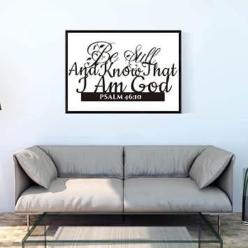 Psalm 46:10 Inspirational Scripture Metal Wall Sign - 16.5X9 Inch Be Still and Know That I Am God Steel Bible Verse Wall Art Hangings and Holy Biblical Decor (Black)