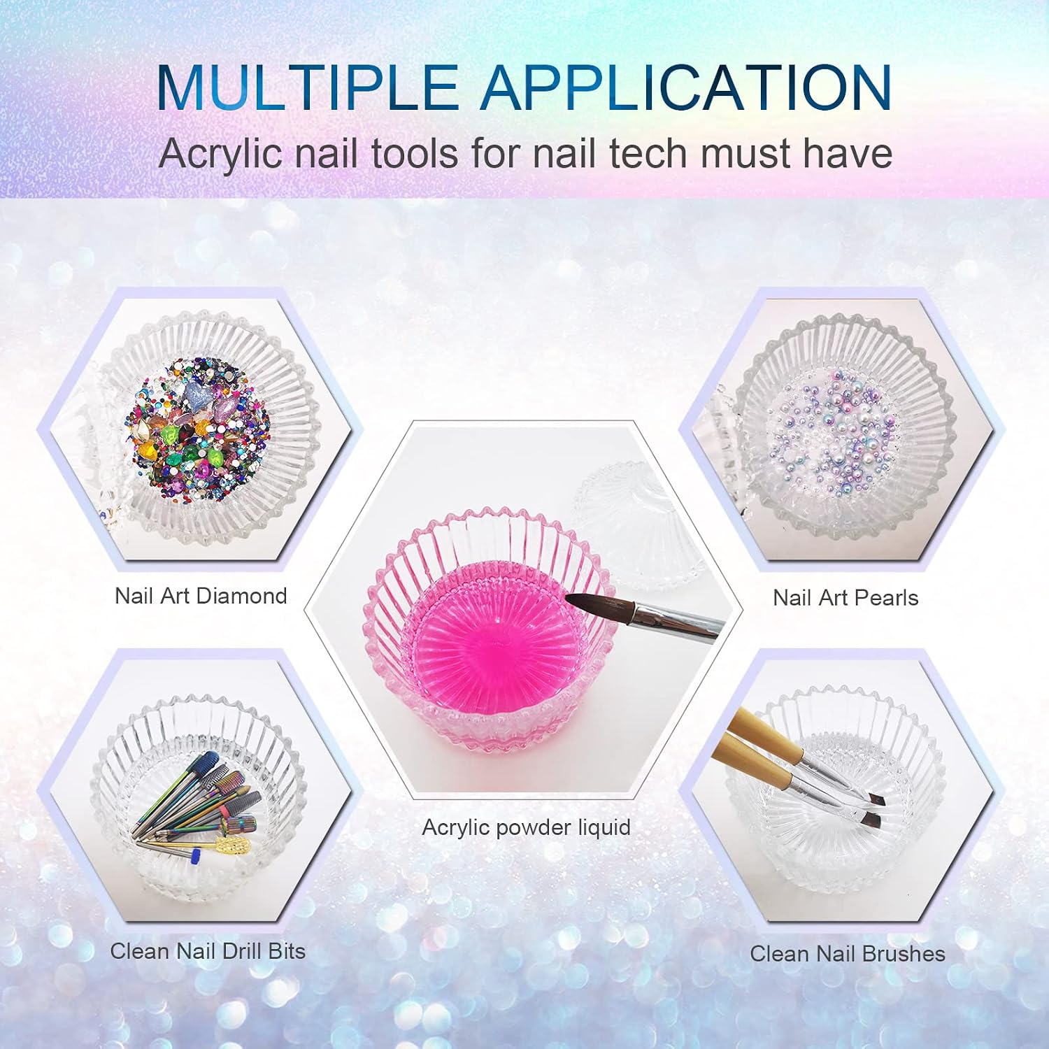 Dappen Dish for Acrylic Nails, Large Monomer Dish with Lid for Monomer Acrylic Nail Liquid, Clear Glass Cup for Acrylic Powder, Gel Polish, Acrylic Nail Brush Cleaner Holder, Nail Tech Must Haves. 3oz