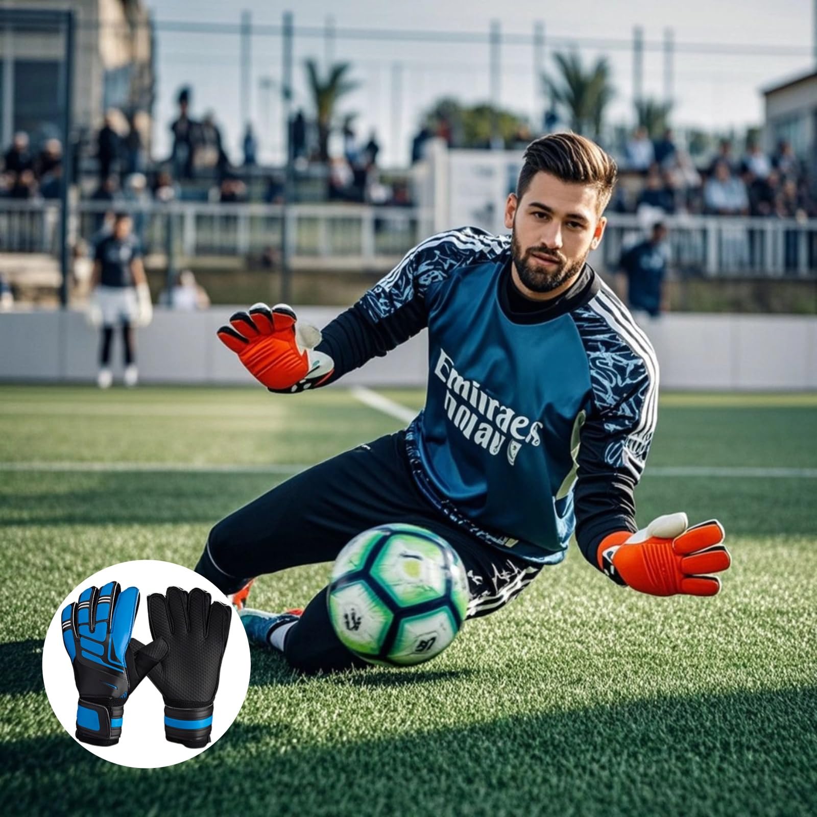 Goalkeeper Gloves with Built-in Finger Protection, Non-Slip Latex Grip, Breathable Design, Double Wrist Support, Size 7 (Palm 6.7-7.1 Inches)