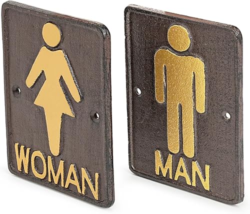 Miniatura 2 de Sungmor Juego de letreros de hierro fundido para puerta de baño, diseño rústico de hombre y mujer, placas de inodoro vintage para el hogar, oficina,