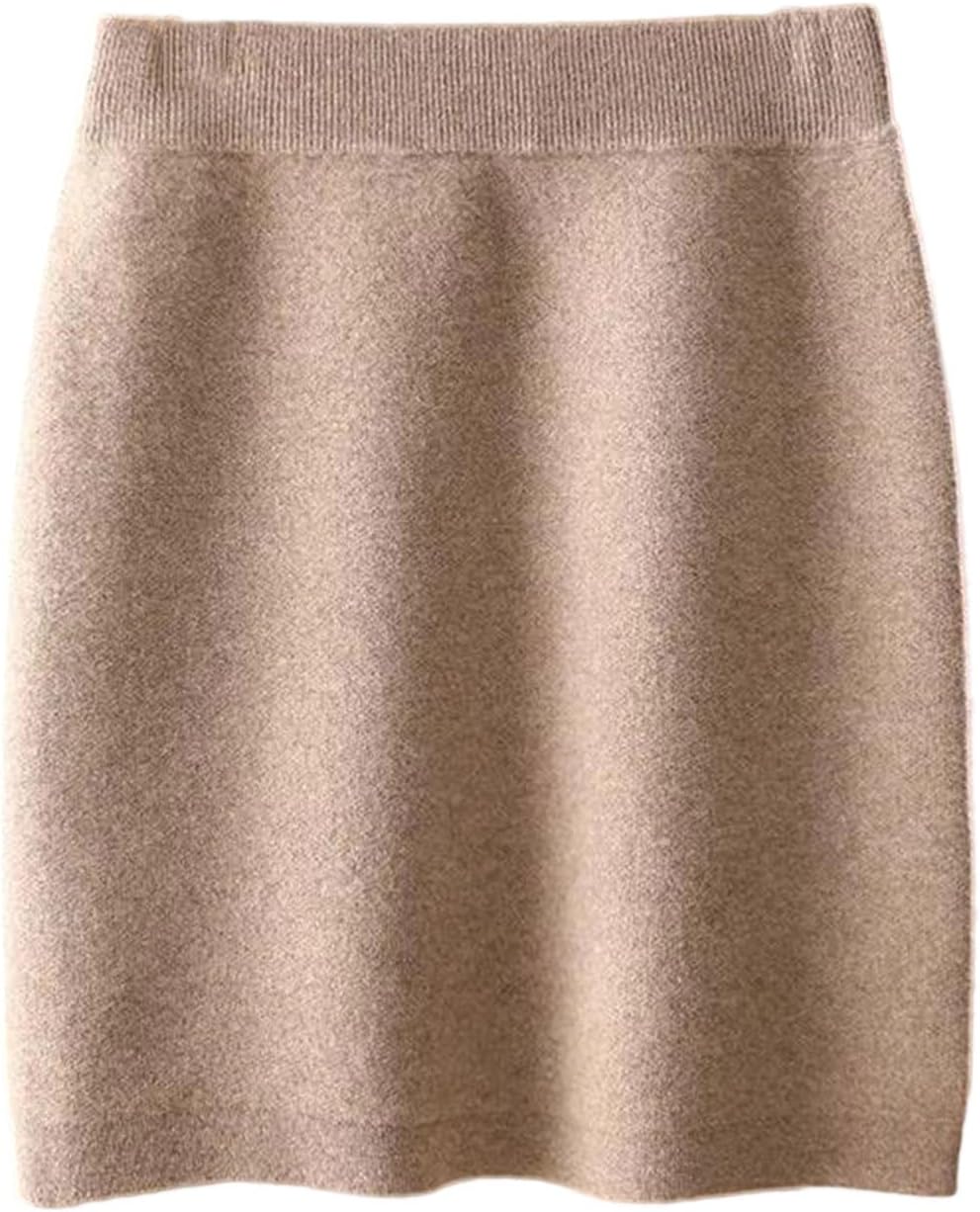 Women Winter Elastic Waist Mini Slim Fit Skirts Merino Wool Knitted Office Knee Skirt