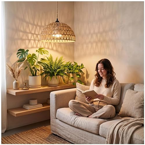 Boho Hanging Grow Light, Pendant Plant Light, Ceiling Mount Hemp