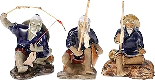 Happyyami Fishing Accessories Terrarium Decor 3pcs Mini Fisherman Figurines Ceramic Chinese Fishing Statue Ornament for Fish Tank Micro Landscape Bonsai Fishing Accessories Terrarium Decor