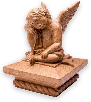 Sleeping Cherub Post Cap Terra Cotta Polystone Fence & Deck Topper with Rope Edge Fits 4x4 Posts, Outdoor/Indoor Durable Cast Stone 1
