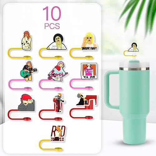 Miniatura 3 de 10 vasos con popote para vaso o vaso con diseño popular de cantante de 0.394 pulgadas, protectores reutilizables con puntas de popote para