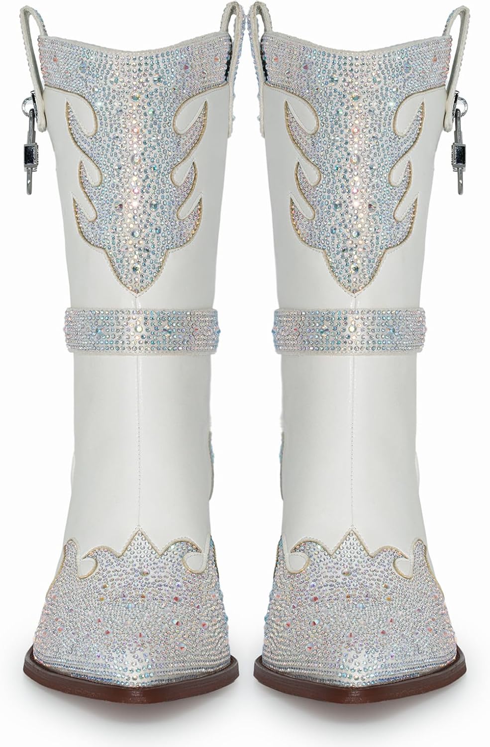 RKQ Sparkle Rhinestone Cowboy Boots for Women Mid Calf Western Wide Calf Short Cowgirl Boots Fashion Pointed Toe Glitter Bling Pull on Zipper Chunky Boots Retro Classic Wedding Party
