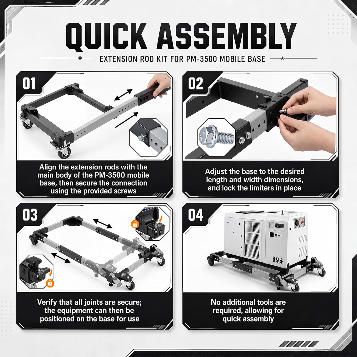 1 Set 36 Inch Extension Bar Kit for Mobile Base, 1500 Lbs Capacity, Extension Bar Kit with Rails & Couplers, Easy-install Footprint Expander for Mobile Base Systems