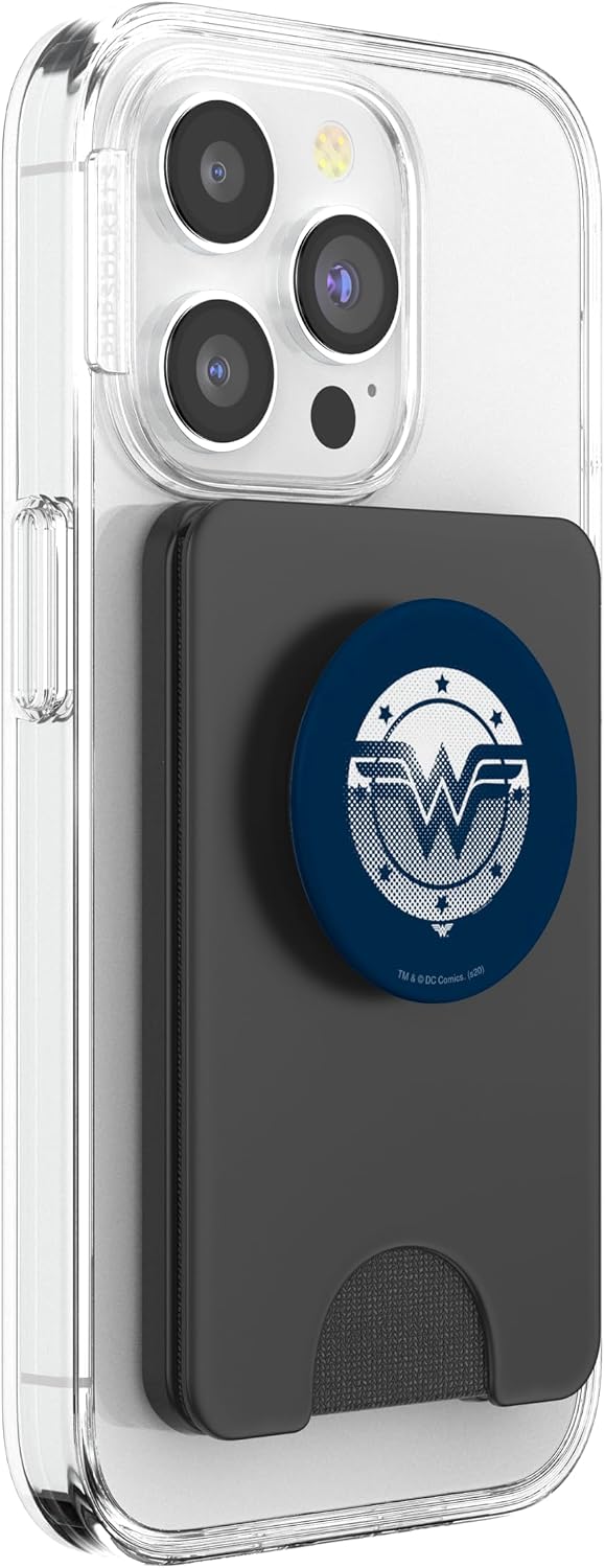 Wonder Woman Halftone Shield Logo PopSockets PopWallet for MagSafe